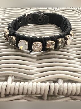 Crystal-Accent Black Leather Wrap Bracelet